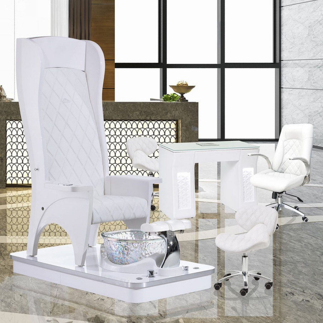 A wholesale collection of top-rated modern salon pedicure spa chair package deals on a clean white background.