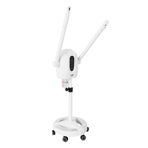 Clinical grade DIR professional facial steamer with aromatherapy and ozone functions on a heavy duty rolling stand for dermatology clinics.