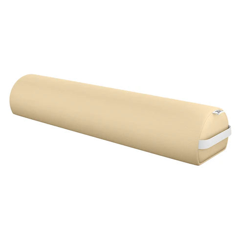 Heavy-duty Beige semi-round chiropractic and physical therapy bolster cushion for massage tables and spa treatments.