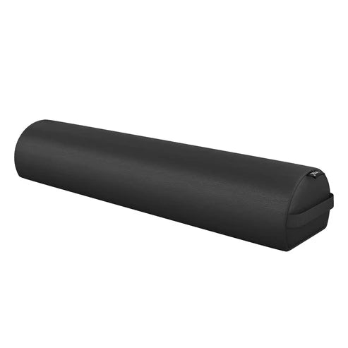 Heavy-duty black semi-round chiropractic and physical therapy bolster cushion for massage tables and spa treatments.
