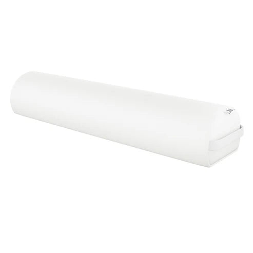 Heavy-duty White semi-round chiropractic and physical therapy bolster cushion for massage tables and spa treatments.