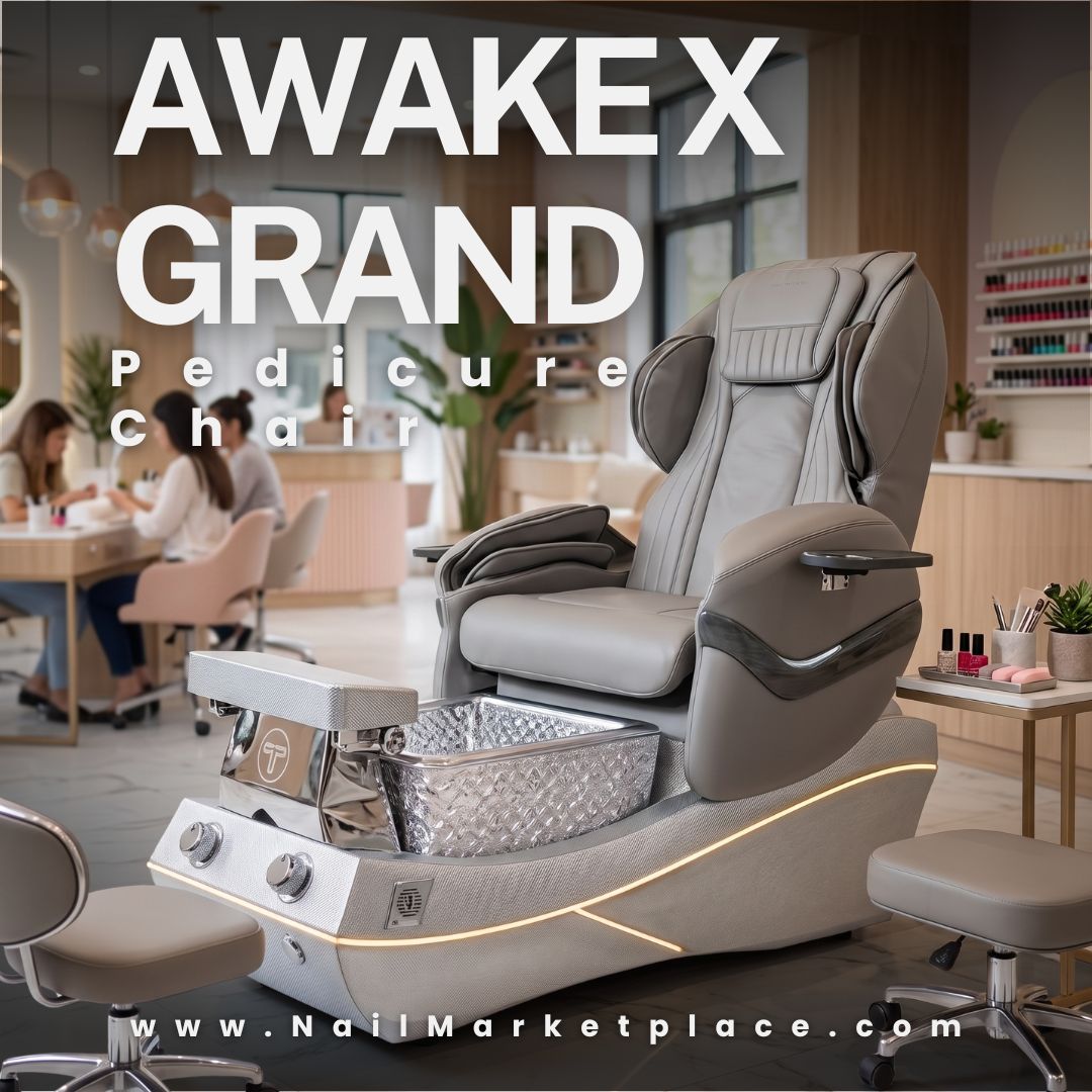 Awake X Grand Pedicure Chair with textured base, diamond basin, and LED trim in a modern salon setup