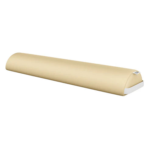 Long Beige semi-roller bolster pillow in premium faux leather for neck and leg support on treatment tables.