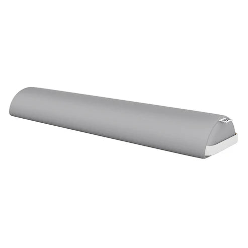 Long Gray semi-roller bolster pillow in premium faux leather for neck and leg support on treatment tables.