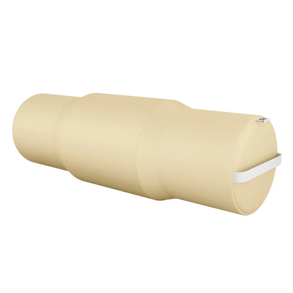 Durable Beige Textured Faux Leather Massage Bolster with Built-in Carrying Handle - Premium Clinic-Grade Full Round Body Pillow.