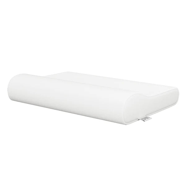 DIR contoured orthopedic cervical support pillow in white vinyl upholstery for wellness clinics.