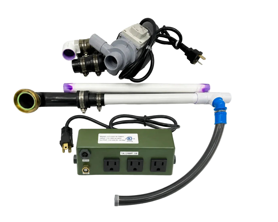 TSB40-3A pedicure spa discharge pump set with control box and chrome air button.