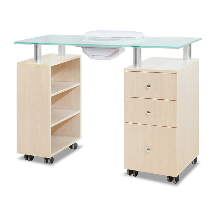 Glass Top Nail Table with Fan